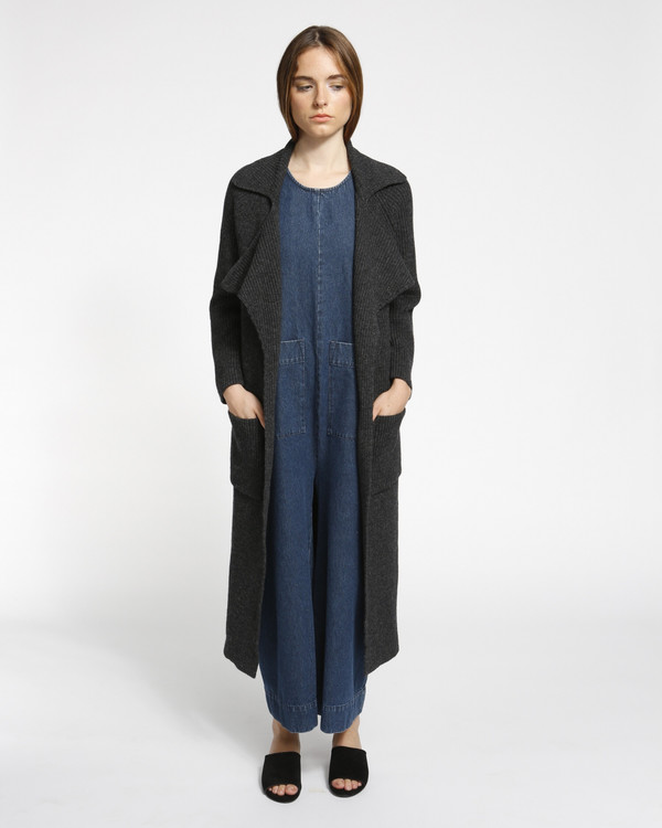 Achro Chunky Ribbed Sweater Coat in Charcoal Achro Chunky Ribbed Sweater Coat in Charcoal