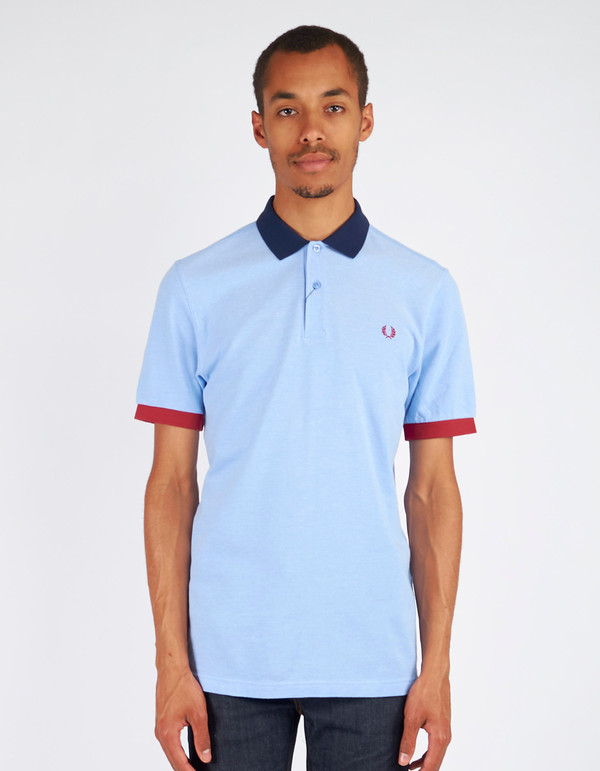 Men's Fred Perry Colour Block Pique Shirt Light Smoke Oxford Men's Fred Perry Colour Block Pique Shirt Light Smoke Oxford