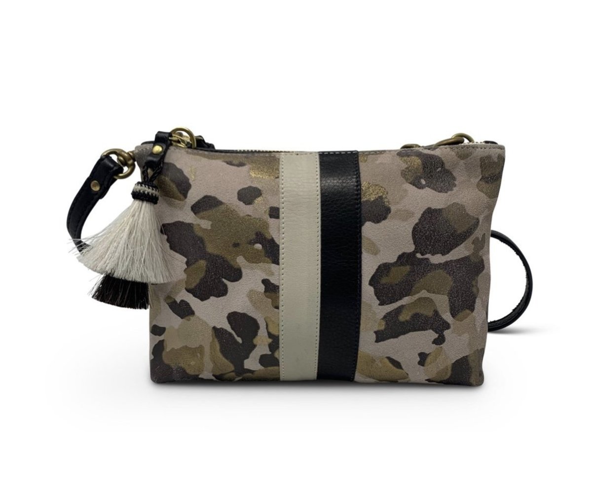 Kempton & Co. Blush Metallic Camo Suede Nottingham Crossbody