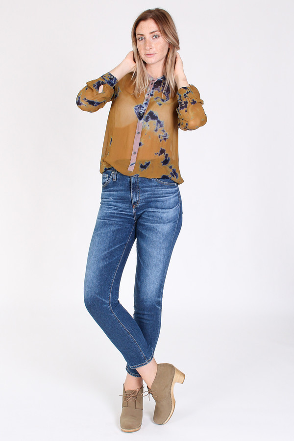 Raquel Allegra Chiffon button front henley in ochre Raquel Allegra Chiffon button front henley in ochre