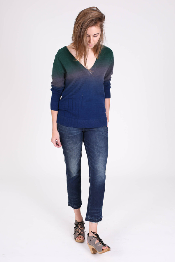 Raquel Allegra Deep v-neck dip dye pullover in midnight Raquel Allegra Deep v-neck dip dye pullover in midnight