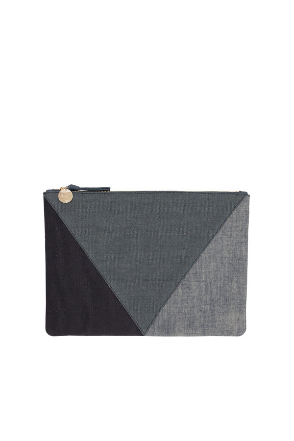 Clare V. flat clutch in patchwork denim Clare V. flat clutch in patchwork denim