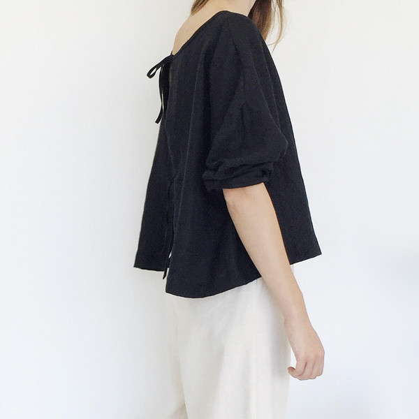 LLOYD Black Linen Tie Back Top LLOYD Black Linen Tie Back Top