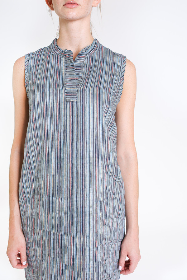 Nuthatch Sleeveless shirt dress in blue combo stripe Nuthatch Sleeveless shirt dress in blue combo stripe