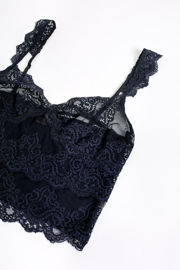 Only Hearts So fine lace cropped cami in navy Only Hearts So fine lace cropped cami in navy