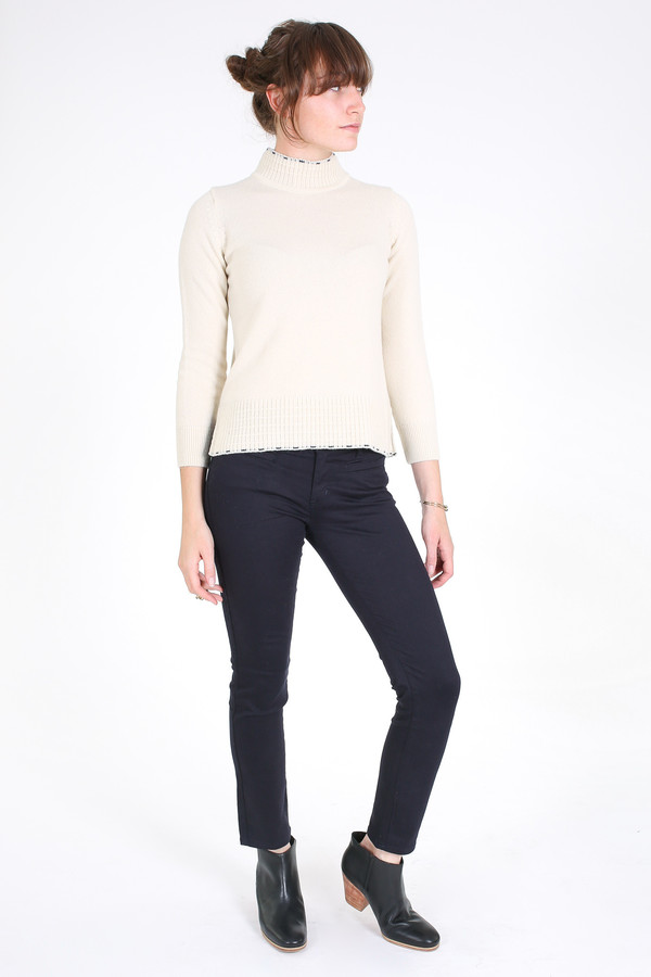 M.i.h Jeans Tipped guernsey cashmere sweater in cream M.i.h Jeans Tipped guernsey cashmere sweater in cream