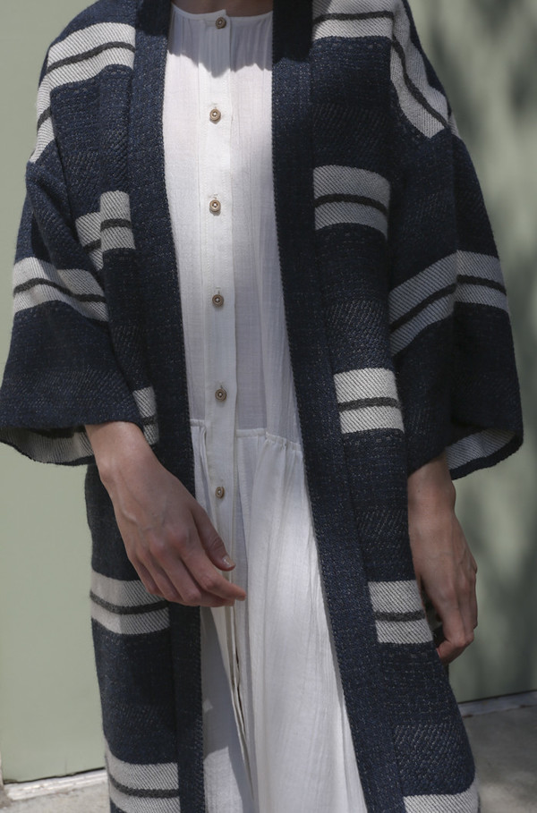 Horses Atelier Robe Coat in Wool Stripe Horses Atelier Robe Coat in Wool Stripe