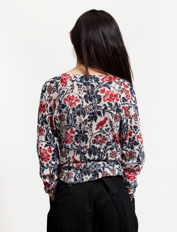 Ys by Yohji Yamamoto Womens Floral Knit Longsleeve Top Ys by Yohji Yamamoto Womens Floral Knit Longsleeve Top