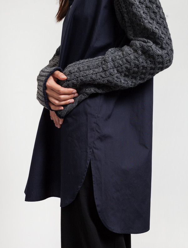 Ys by Yohji Yamamoto Womens Knit Sleeve Shirt Navy/Grey Ys by Yohji Yamamoto Womens Knit Sleeve Shirt Navy/Grey