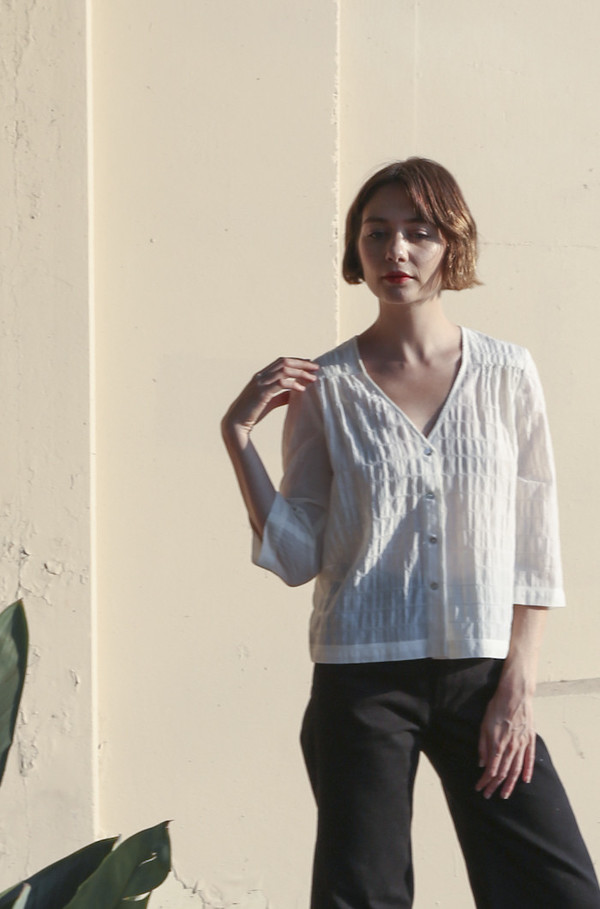 Horses Atelier V-Neck Button-Front Blouse in Ivory Horses Atelier V-Neck Button-Front Blouse in Ivory