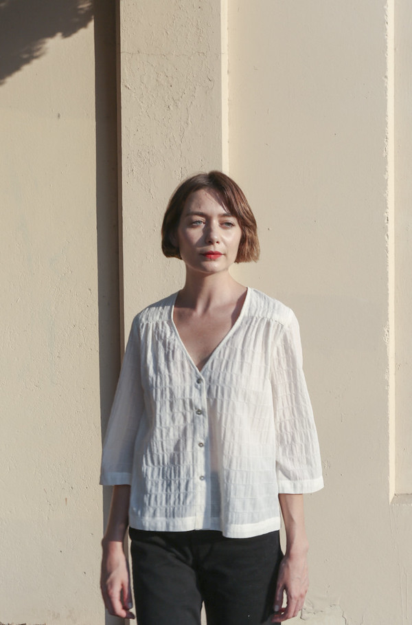 Horses Atelier V-Neck Button-Front Blouse in Ivory Horses Atelier V-Neck Button-Front Blouse in Ivory