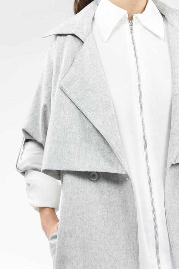 7115 by Szeki Wool Trench Coat - Light Gray 7115 by Szeki Wool Trench Coat - Light Gray