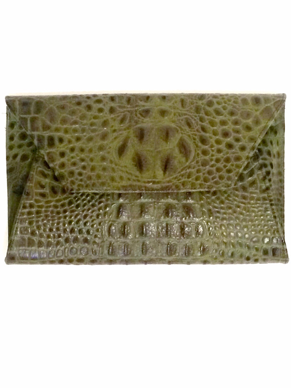 OLIVEVE cleo envelope clutch in olive hornback embossed cow leather OLIVEVE cleo envelope clutch in olive hornback embossed cow leather