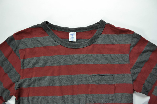 VELVA SHEEN - STRIPED LONG SLEEVE POCKET TEE / BURGUNDY & CHARCOAL VELVA SHEEN - STRIPED LONG SLEEVE POCKET TEE / BURGUNDY & CHARCOAL