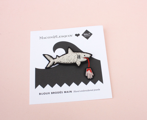 Macon & Lesquoy Embroidered Shark Pin Macon & Lesquoy Embroidered Shark Pin