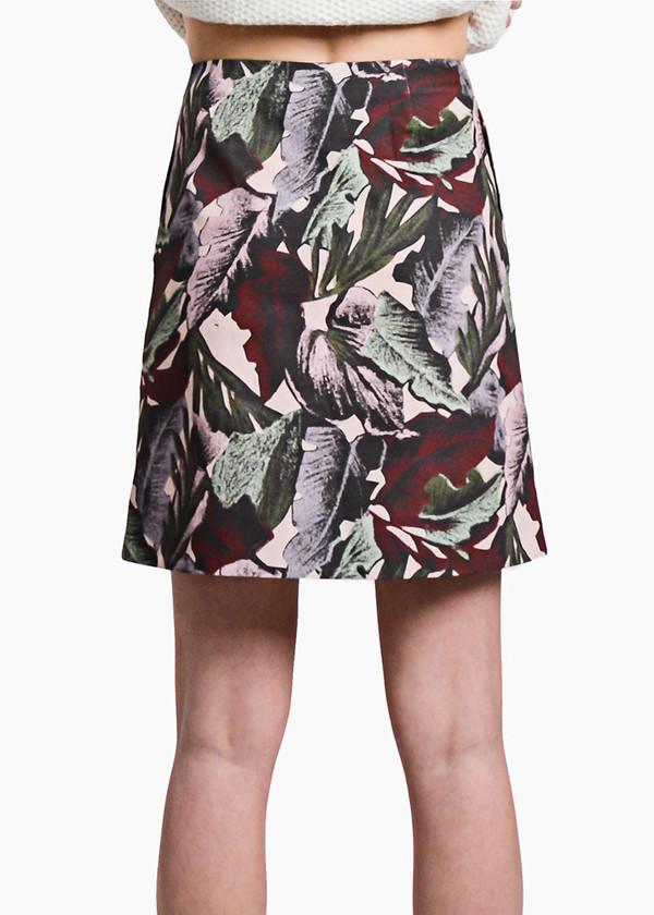 Svilu - Palm Print Zipper A-Line Skirt Svilu - Palm Print Zipper A-Line Skirt