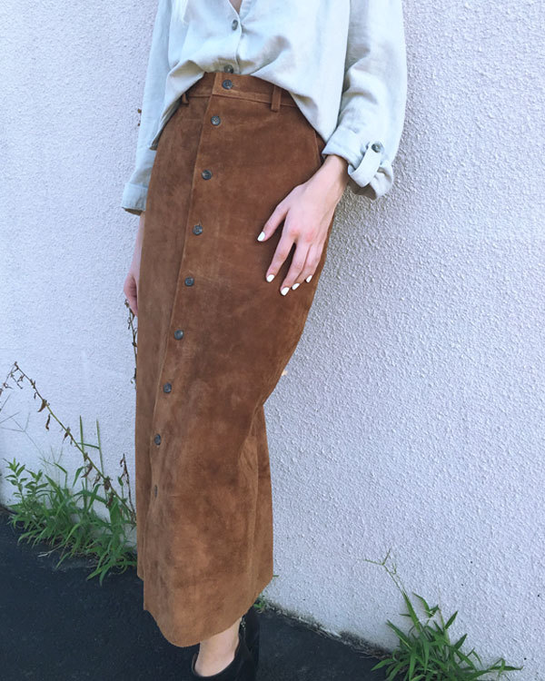 Vintage Button Front Suede Skirt Vintage Button Front Suede Skirt