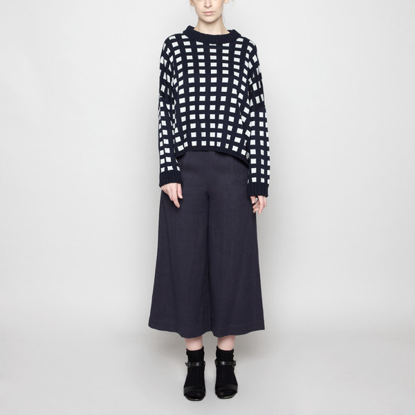 7115 by Szeki Mock-Neck Cotton Plaid Sweater - Navy FW16 7115 by Szeki Mock-Neck Cotton Plaid Sweater - Navy FW16