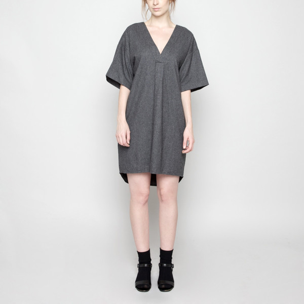 7115 by Szeki V-Neck Cocoon Wool Dress - Gray FW16 7115 by Szeki V-Neck Cocoon Wool Dress - Gray FW16