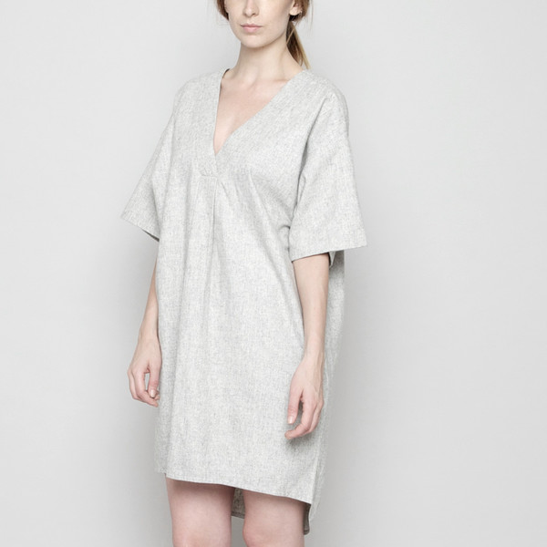7115 by Szeki V-Neck Cocoon Wool Dress - Light Gray FW16 7115 by Szeki V-Neck Cocoon Wool Dress - Light Gray FW16