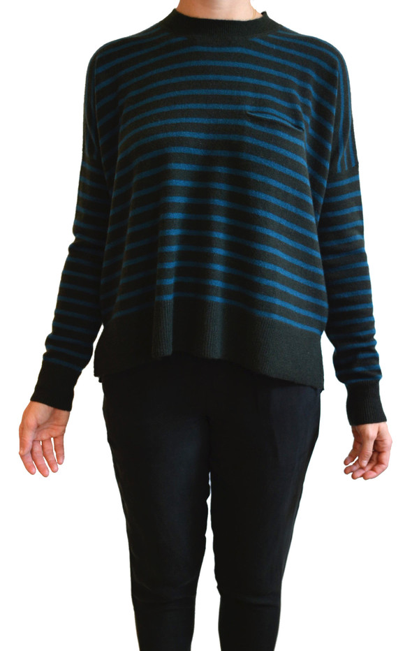 Demylee - Bennie Cashmere Striped Sweater (Olive & Eclipse Stripes) Demylee - Bennie Cashmere Striped Sweater (Olive & Eclipse Stripes)