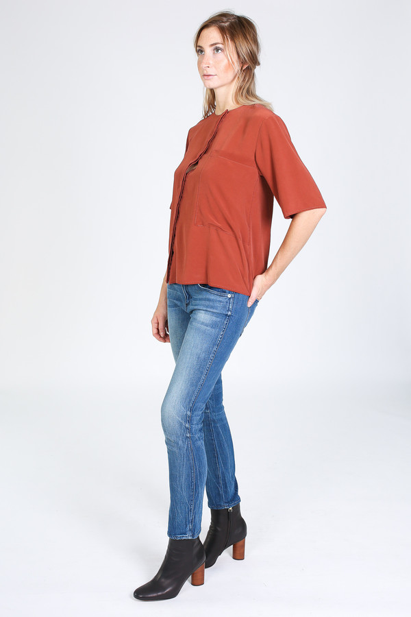 Vincetta Asymmetrical Placket Shirt in sequoia Vincetta Asymmetrical Placket Shirt in sequoia
