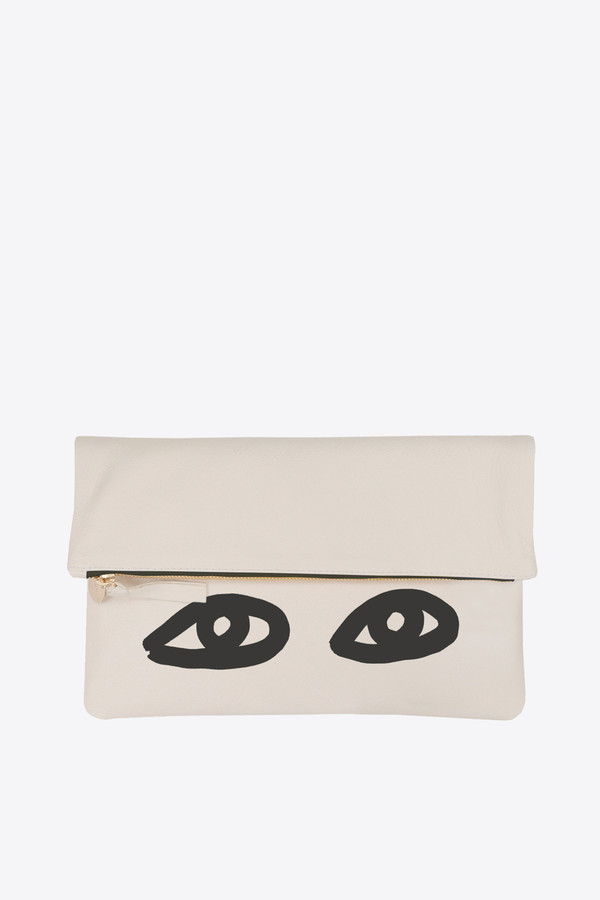 Clare V. Foldover Clutch in in cream with black eyes Clare V. Foldover Clutch in in cream with black eyes