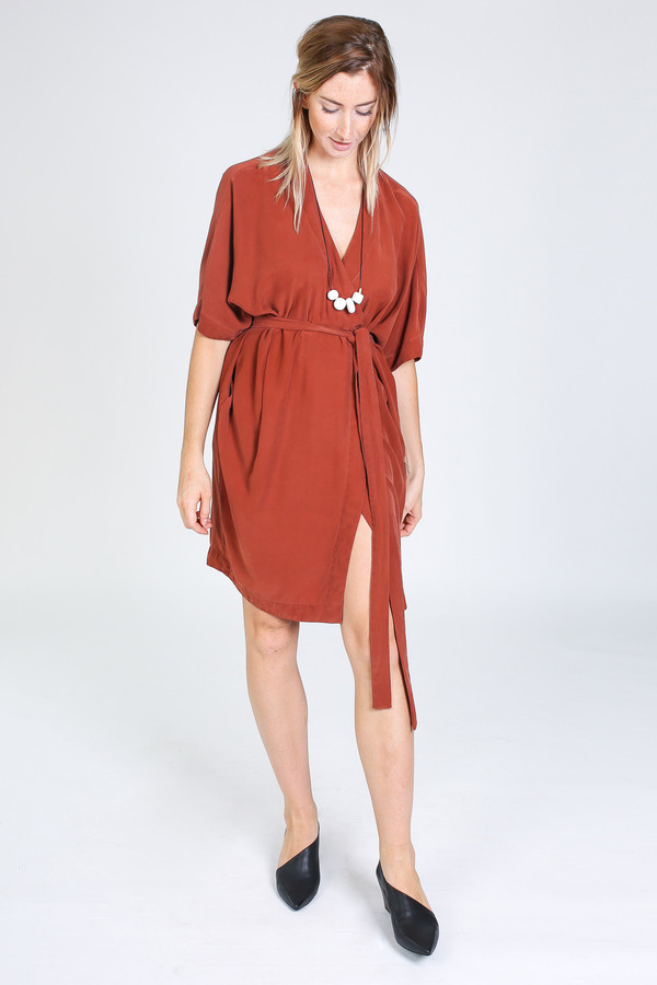 Vincetta Knee Length Kimono Dress in sequoia Vincetta Knee Length Kimono Dress in sequoia