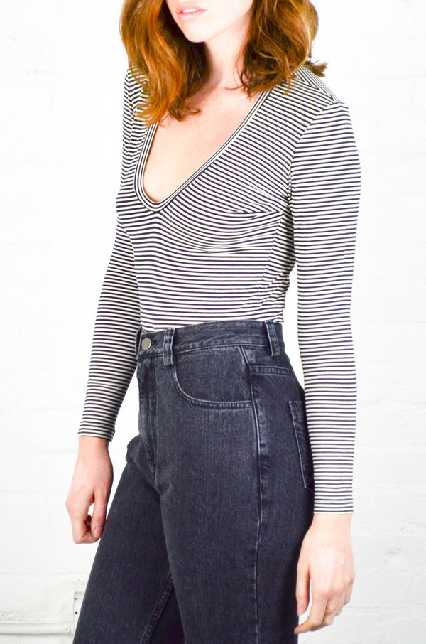 Capulet Navy and White Stripe Deep U Bodysuit Capulet Navy and White Stripe Deep U Bodysuit
