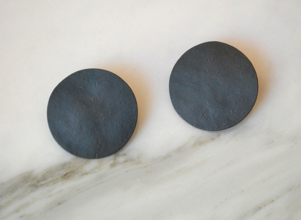 Annie Costello Brown Hammered Disc Earrings - Black or Silver Annie Costello Brown Hammered Disc Earrings - Black or Silver