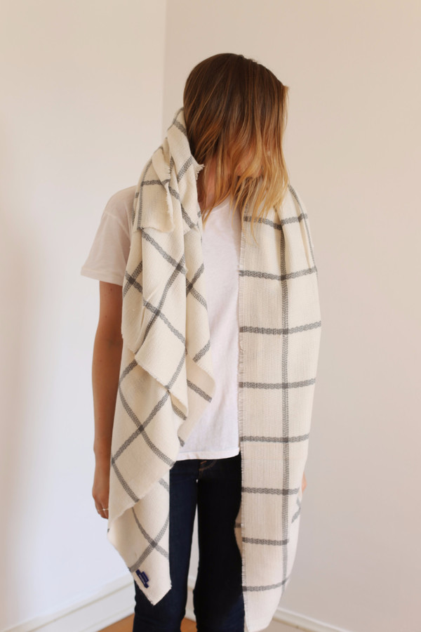 Buji Baja Windowpane Blanket Scarf Ivory Buji Baja Windowpane Blanket Scarf Ivory