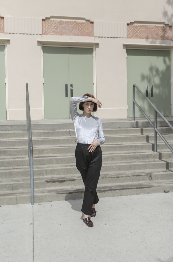 Baserange Sahar Long Sleeve Tee in Silver Velour Baserange Sahar Long Sleeve Tee in Silver Velour
