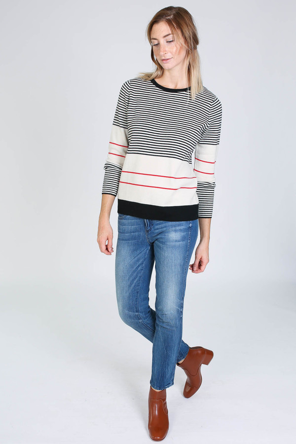 Chinti and Parker Fine Stripe Sweater in cream/black/red Chinti and Parker Fine Stripe Sweater in cream/black/red