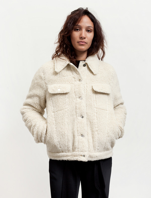 MM6 by Maison Margiela Womens Teddy Bear Denim Jacket - Ecru MM6 by Maison Margiela Womens Teddy Bear Denim Jacket - Ecru