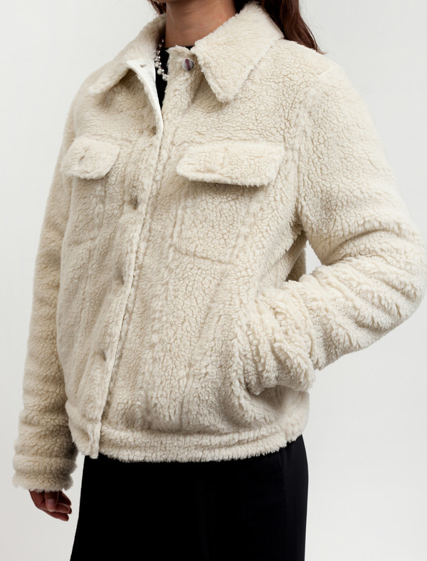 MM6 by Maison Margiela Womens Teddy Bear Denim Jacket - Ecru MM6 by Maison Margiela Womens Teddy Bear Denim Jacket - Ecru