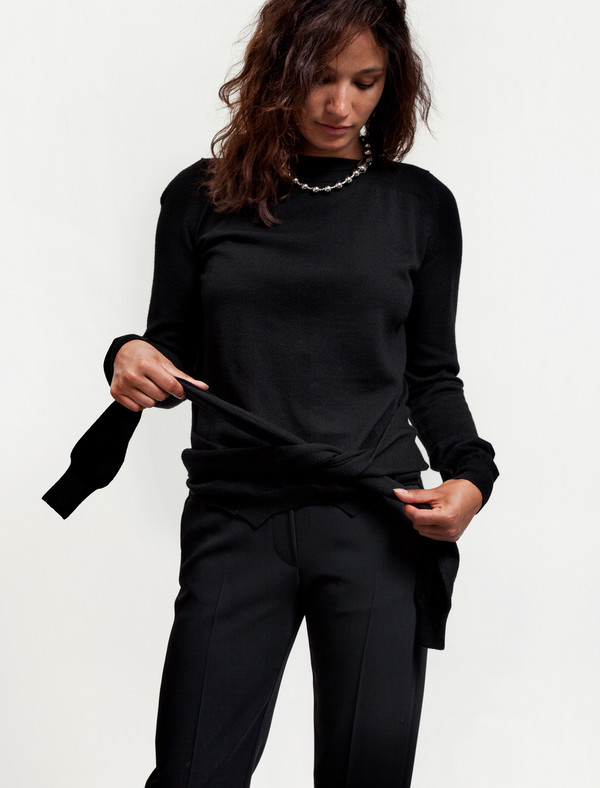 MM6 by Maison Margiela Womens Tie Sleeves Top Black MM6 by Maison Margiela Womens Tie Sleeves Top Black