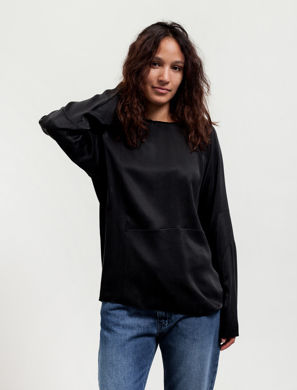 MM6 by Maison Margiela Womens Washed Satin Shirt - Black MM6 by Maison Margiela Womens Washed Satin Shirt - Black