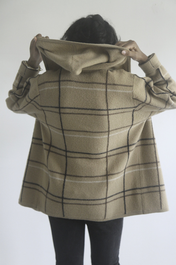 The Shudio Vintage Hooded Cream Plaid Sweater Coat The Shudio Vintage Hooded Cream Plaid Sweater Coat