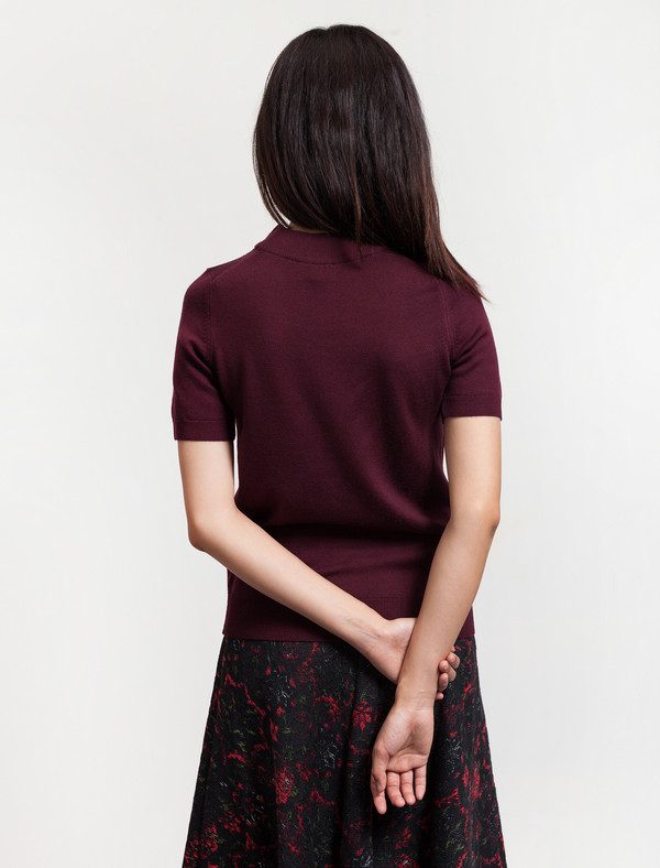 Sunspel Womens Funnel Neck T-Shirt Dark Redbrick Sunspel Womens Funnel Neck T-Shirt Dark Redbrick