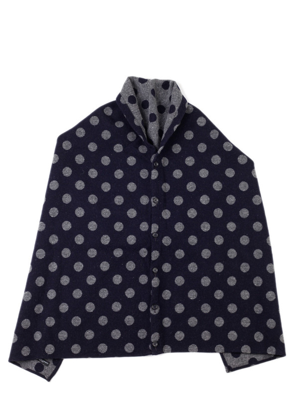 Engineered Garments Button Shawl Navy/Grey Polka Dot Jacquard Engineered Garments Button Shawl Navy/Grey Polka Dot Jacquard