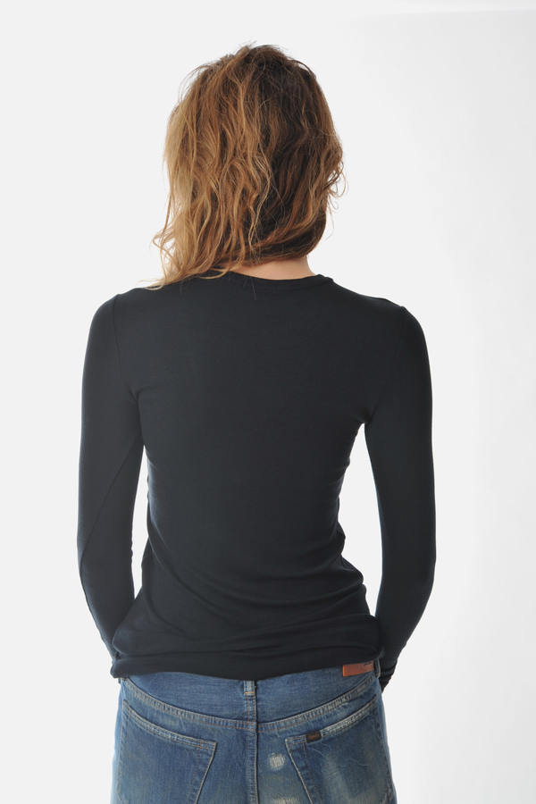 Long Sleeve Black Rib Crew Neck Tee by ATM Long Sleeve Black Rib Crew Neck Tee by ATM