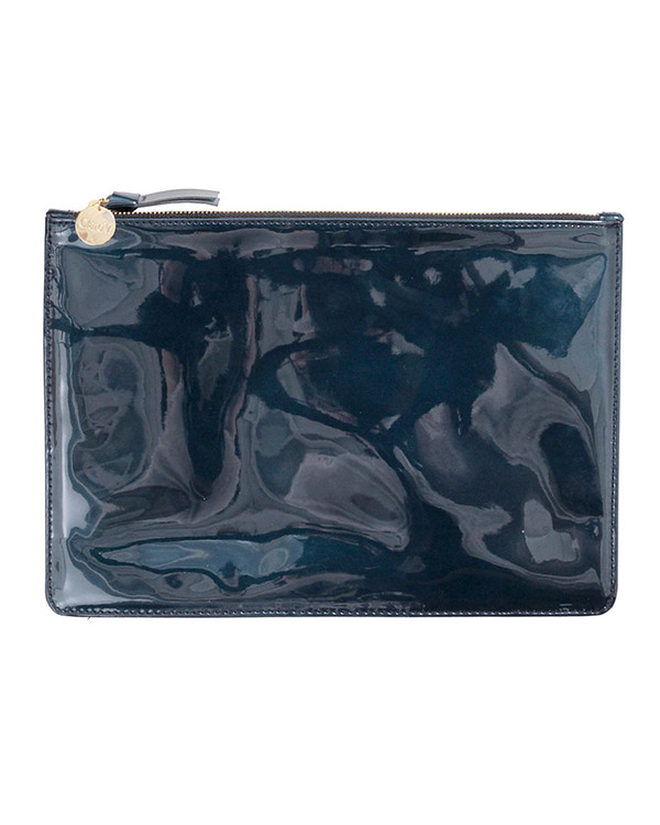 Clare V. Margot Flat Clutch In Prussian Blue Patent Leather Clare V. Margot Flat Clutch In Prussian Blue Patent Leather