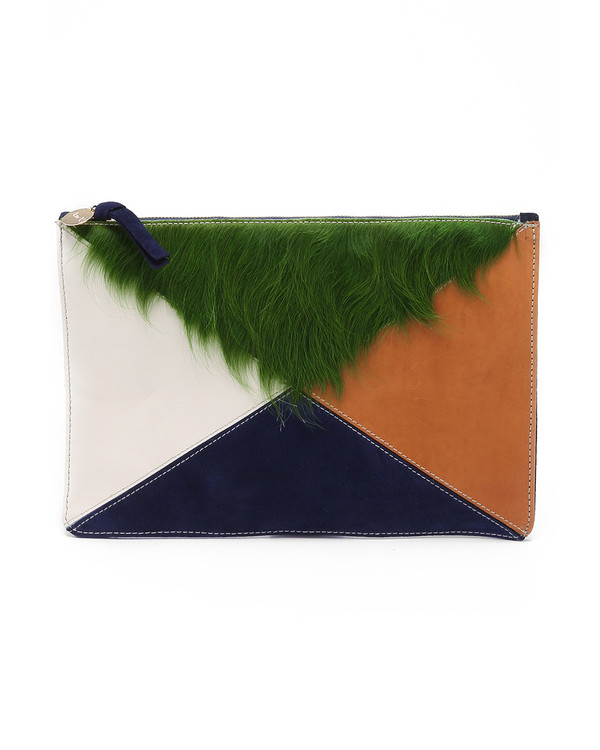 Clare V. Patchwork Leather and Hair Flat Clutch Clare V. Patchwork Leather and Hair Flat Clutch