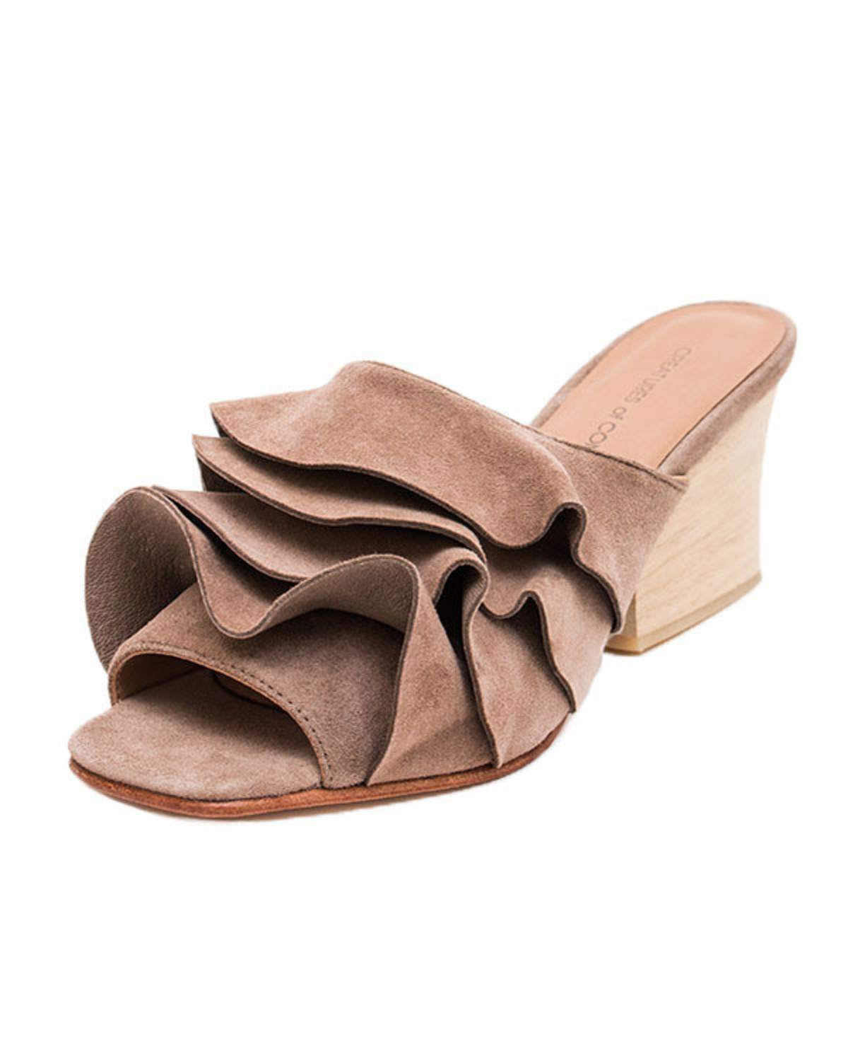 Creatures Of Comfort Keira Ruffle Shoe In Light Brown Suede