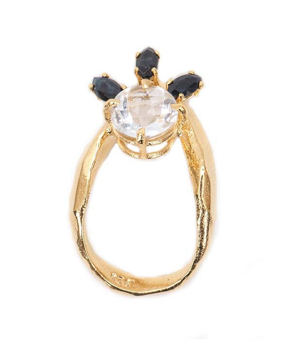 Unearthen Lune Ring with Quartz and Sapphires Unearthen Lune Ring with Quartz and Sapphires