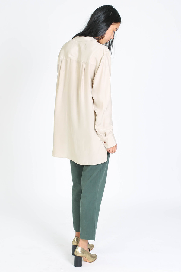 Vincetta Print banded collar shirt in sand Vincetta Print banded collar shirt in sand