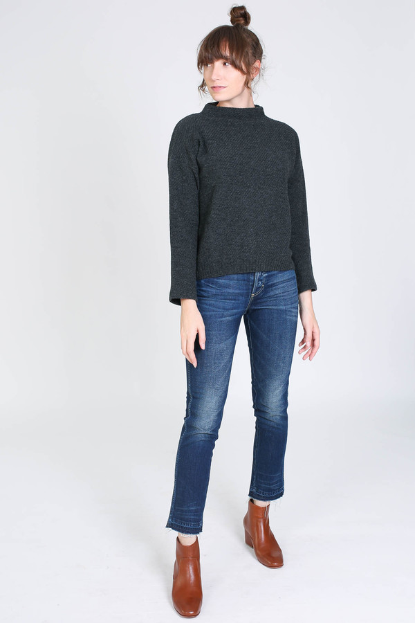Evam Eva Wool Cashmere Stand Pullover in Charcoal Evam Eva Wool Cashmere Stand Pullover in Charcoal
