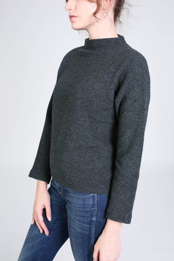 Evam Eva Wool Cashmere Stand Pullover in Charcoal Evam Eva Wool Cashmere Stand Pullover in Charcoal