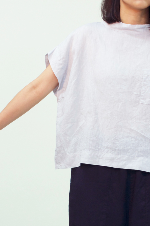 Japanese Minimal French Linen Top- Light Grey Japanese Minimal French Linen Top- Light Grey