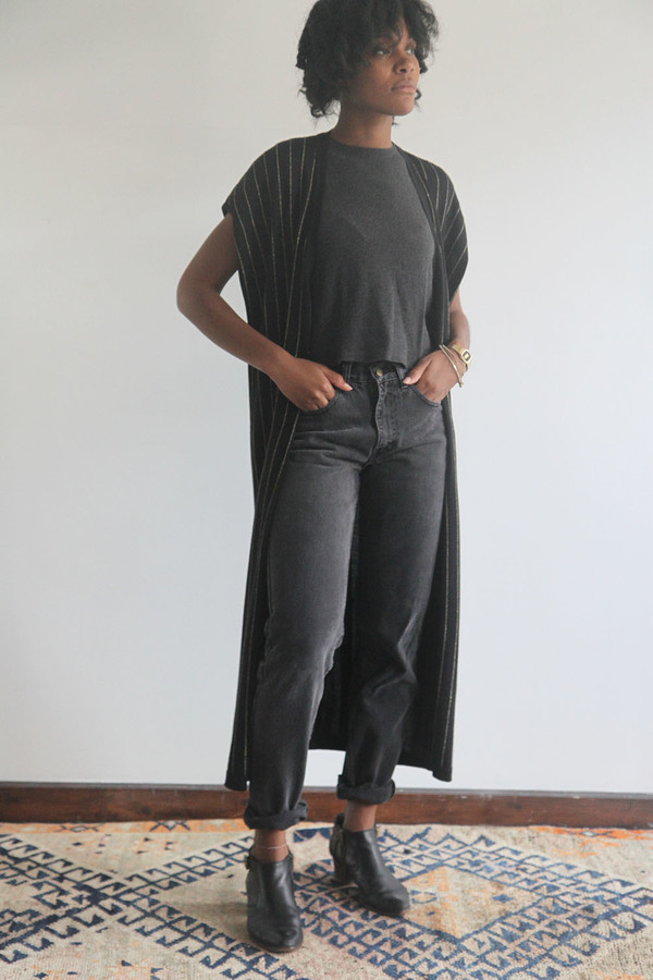 SomeLikeUs Vintage Metallic Stripe Long Knit Vest SomeLikeUs Vintage Metallic Stripe Long Knit Vest